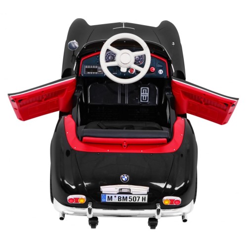 Autíčko BMW 507 Retro elektrické pre deti Čierne + Audio LED + Ovládač + Ekokoža + EVA + Pomalý štart