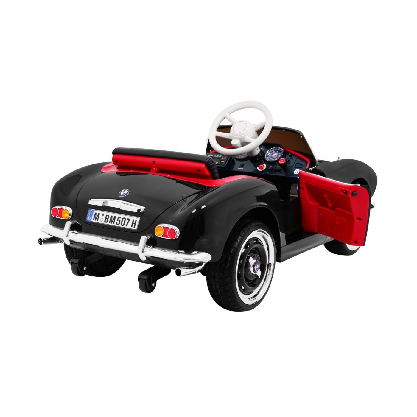 Autíčko BMW 507 Retro elektrické pre deti Čierne + Audio LED + Ovládač + Ekokoža + EVA + Pomalý štart