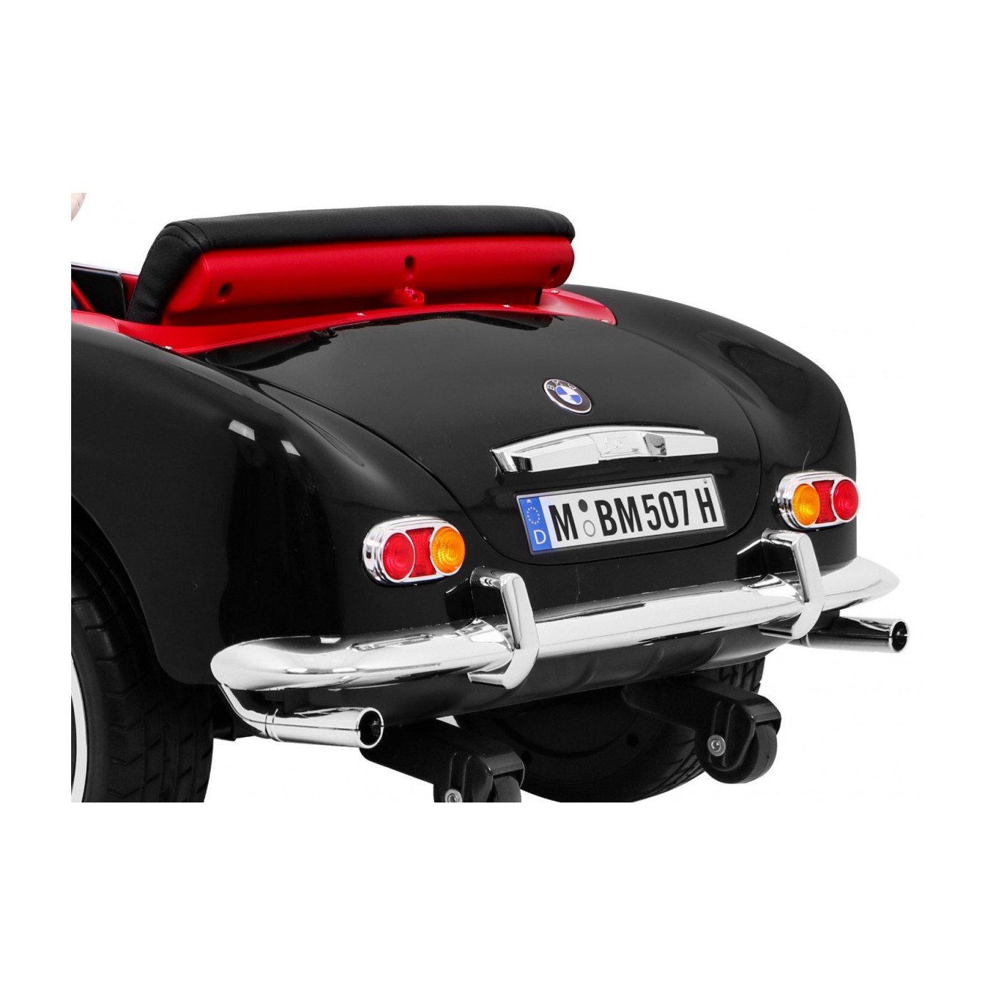 Autíčko BMW 507 Retro elektrické pre deti Čierne + Audio LED + Ovládač + Ekokoža + EVA + Pomalý štart