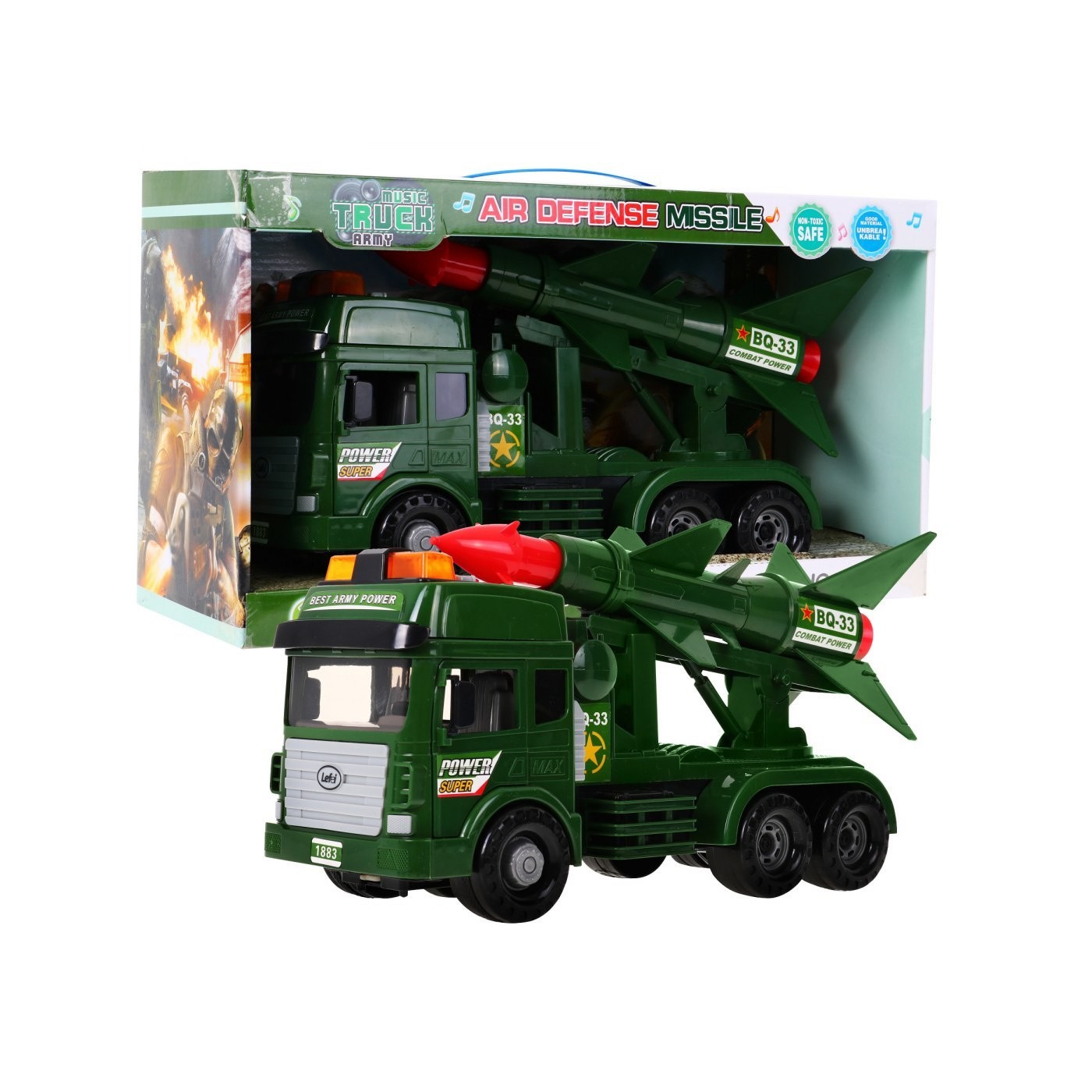 Autíčko vojenské s odpaľovaním rakiet Zvuky