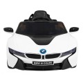 BMW I8 Lift Auto na batériu Biele + Ovládač + Pomalý štart + 3-bodové pásy + MP3 USB + LED