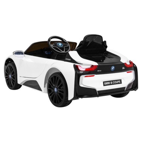 BMW I8 Lift Auto na batériu Biele + Ovládač + Pomalý štart + 3-bodové pásy + MP3 USB + LED