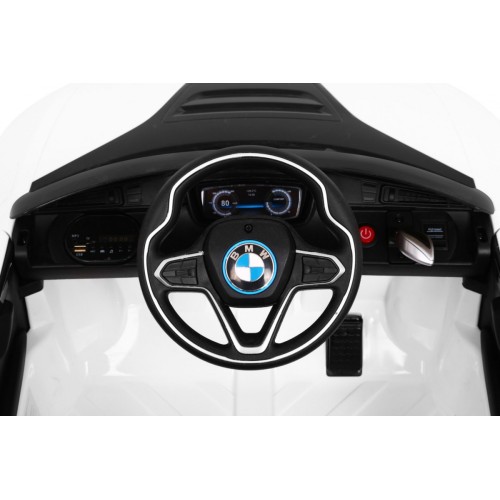 BMW I8 Lift Auto na batériu Biele + Ovládač + Pomalý štart + 3-bodové pásy + MP3 USB + LED
