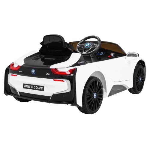 BMW I8 Lift Auto na batériu Biele + Ovládač + Pomalý štart + 3-bodové pásy + MP3 USB + LED