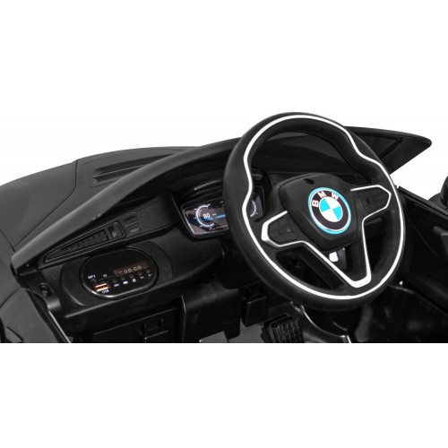 BMW I8 Lift Auto na batériu Čierne + Ovládač + Pomalý štart + 3-bodové pásy + MP3 USB + LED