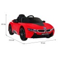 BMW I8 Lift Auto na batériu Červené + Ovládač + Pomalý štart + 3-bodové pásy + MP3 USB + LED
