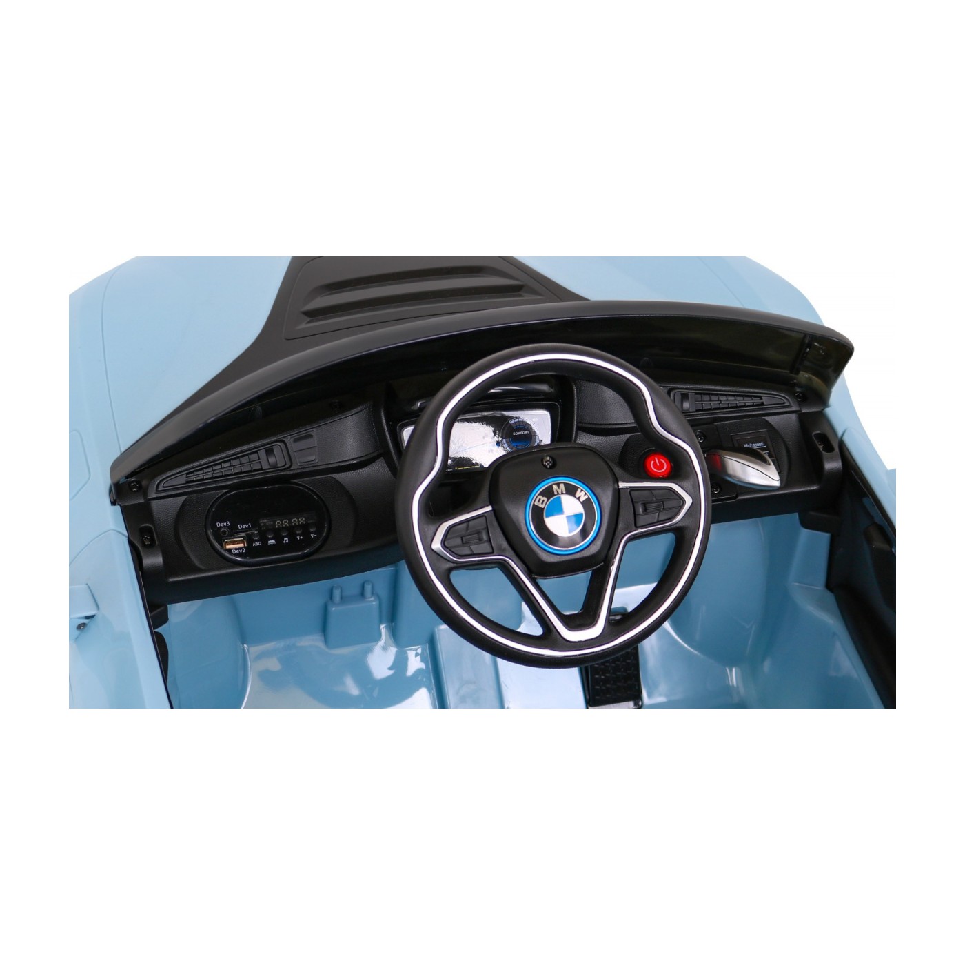 BMW I8 Lift Auto na batériu Modré + Ovládač + Pomalý štart + 3-bodové pásy + MP3 USB + LED