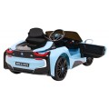 BMW I8 Lift Auto na batériu Modré + Ovládač + Pomalý štart + 3-bodové pásy + MP3 USB + LED
