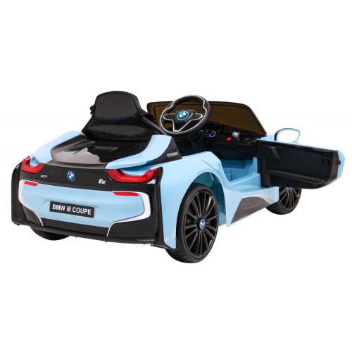BMW I8 Lift Auto na batériu Modré + Ovládač + Pomalý štart + 3-bodové pásy + MP3 USB + LED