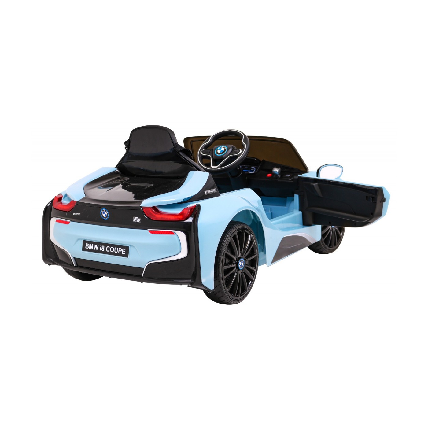 BMW I8 Lift Auto na batériu Modré + Ovládač + Pomalý štart + 3-bodové pásy + MP3 USB + LED