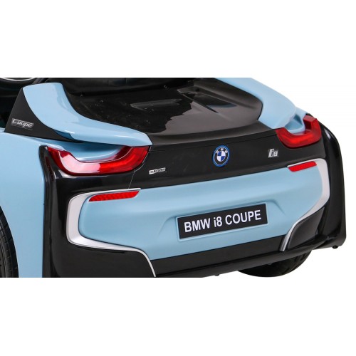 BMW I8 Lift Auto na batériu Modré + Ovládač + Pomalý štart + 3-bodové pásy + MP3 USB + LED