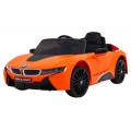 BMW I8 Lift Auto na batériu Oranžové + Ovládač + Pomalý štart + 3-bodové pásy + MP3 USB + LED