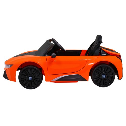 BMW I8 Lift Auto na batériu Oranžové + Ovládač + Pomalý štart + 3-bodové pásy + MP3 USB + LED