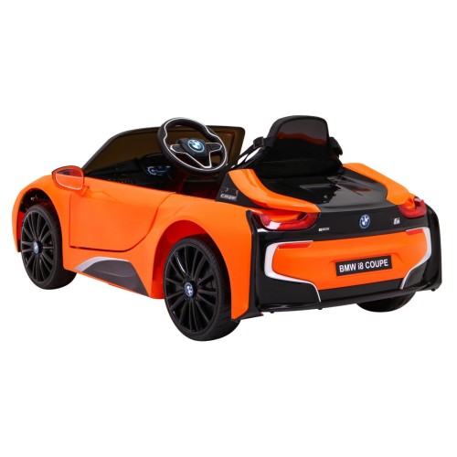 BMW I8 Lift Auto na batériu Oranžové + Ovládač + Pomalý štart + 3-bodové pásy + MP3 USB + LED