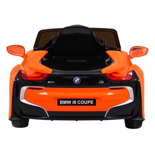 BMW I8 Lift Auto na batériu Oranžové + Ovládač + Pomalý štart + 3-bodové pásy + MP3 USB + LED