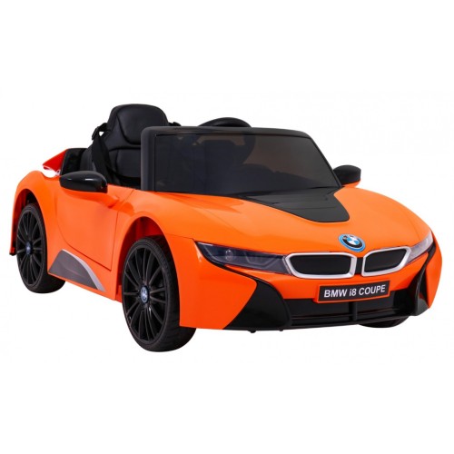 BMW I8 Lift Auto na batériu Oranžové + Ovládač + Pomalý štart + 3-bodové pásy + MP3 USB + LED