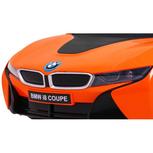BMW I8 Lift Auto na batériu Oranžové + Ovládač + Pomalý štart + 3-bodové pásy + MP3 USB + LED