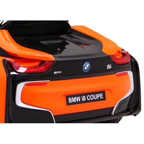 BMW I8 Lift Auto na batériu Oranžové + Ovládač + Pomalý štart + 3-bodové pásy + MP3 USB + LED
