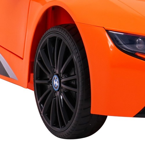 BMW I8 Lift Auto na batériu Oranžové + Ovládač + Pomalý štart + 3-bodové pásy + MP3 USB + LED
