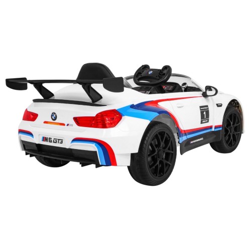 BMW M6 GT3 Auto na batériu pre deti Biele + Vetráčik + Zvuky MP3 Svietidlá + Ovládač