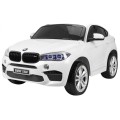BMW X6M XXL pre 2 deti Biely + Ovládač + Ekokoža + Pásy + Pomalý štart + MP3 USB + LED