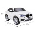 BMW X6M XXL pre 2 deti Biely + Ovládač + Ekokoža + Pásy + Pomalý štart + MP3 USB + LED