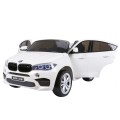 BMW X6M XXL pre 2 deti Biely + Ovládač + Ekokoža + Pásy + Pomalý štart + MP3 USB + LED