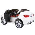 BMW X6M XXL pre 2 deti Biely + Ovládač + Ekokoža + Pásy + Pomalý štart + MP3 USB + LED