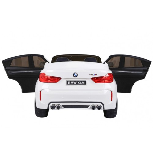 BMW X6M XXL pre 2 deti Biely + Ovládač + Ekokoža + Pásy + Pomalý štart + MP3 USB + LED