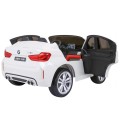 BMW X6M XXL pre 2 deti Biely + Ovládač + Ekokoža + Pásy + Pomalý štart + MP3 USB + LED
