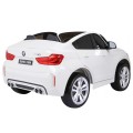 BMW X6M XXL pre 2 deti Biely + Ovládač + Ekokoža + Pásy + Pomalý štart + MP3 USB + LED