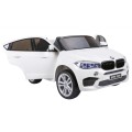 BMW X6M XXL pre 2 deti Biely + Ovládač + Ekokoža + Pásy + Pomalý štart + MP3 USB + LED