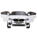 BMW X6M XXL pre 2 deti Biely + Ovládač + Ekokoža + Pásy + Pomalý štart + MP3 USB + LED