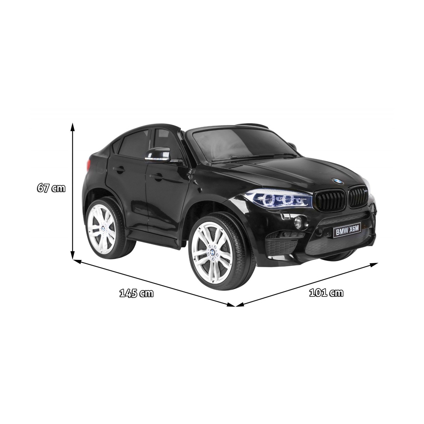 BMW X6M XXL pre 2 deti Čierny + Ovládač + Ekokoža + Pásy + Pomalý štart + MP3 USB + LED