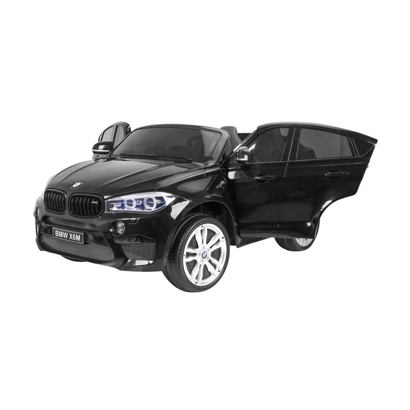 BMW X6M XXL pre 2 deti Čierny + Ovládač + Ekokoža + Pásy + Pomalý štart + MP3 USB + LED