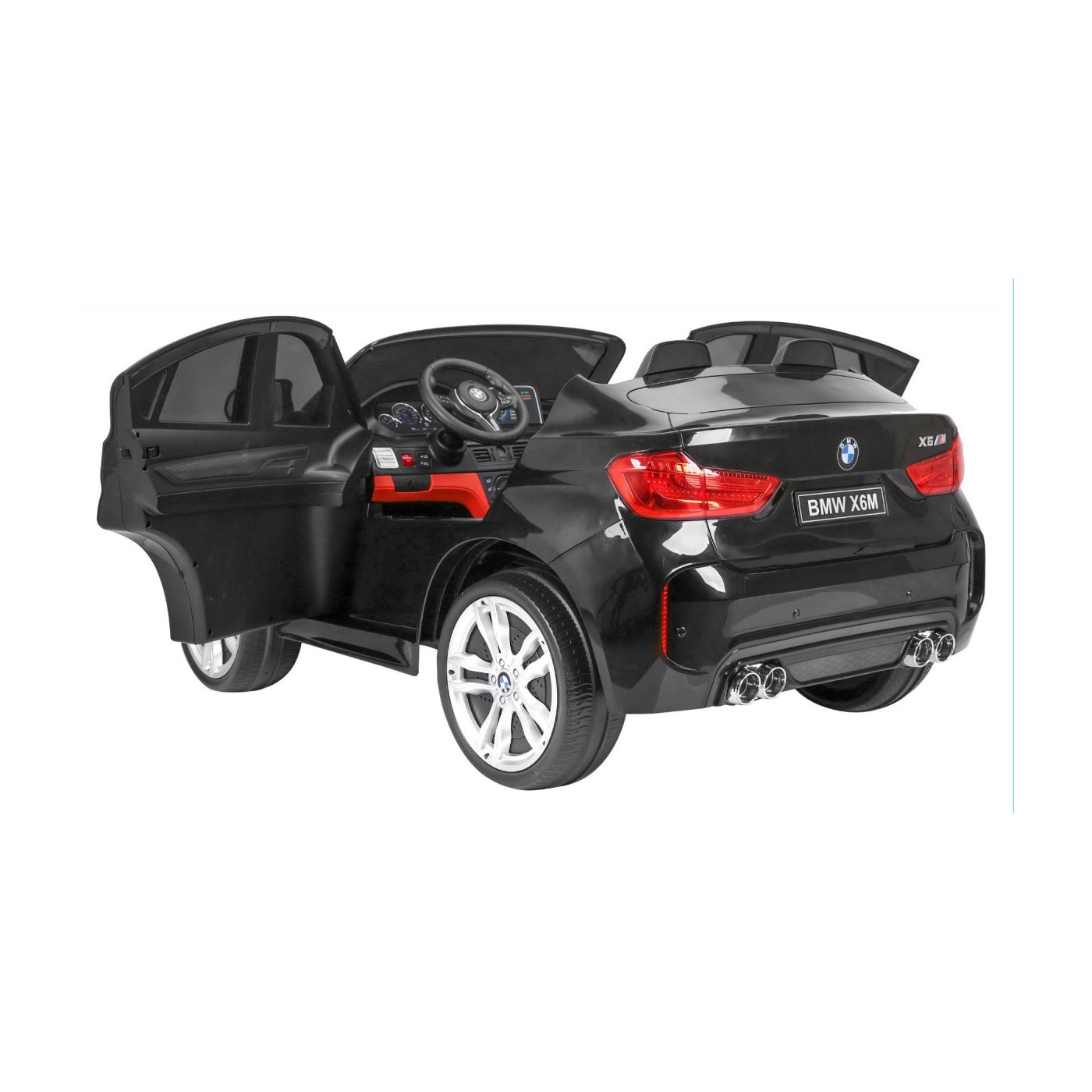 BMW X6M XXL pre 2 deti Čierny + Ovládač + Ekokoža + Pásy + Pomalý štart + MP3 USB + LED