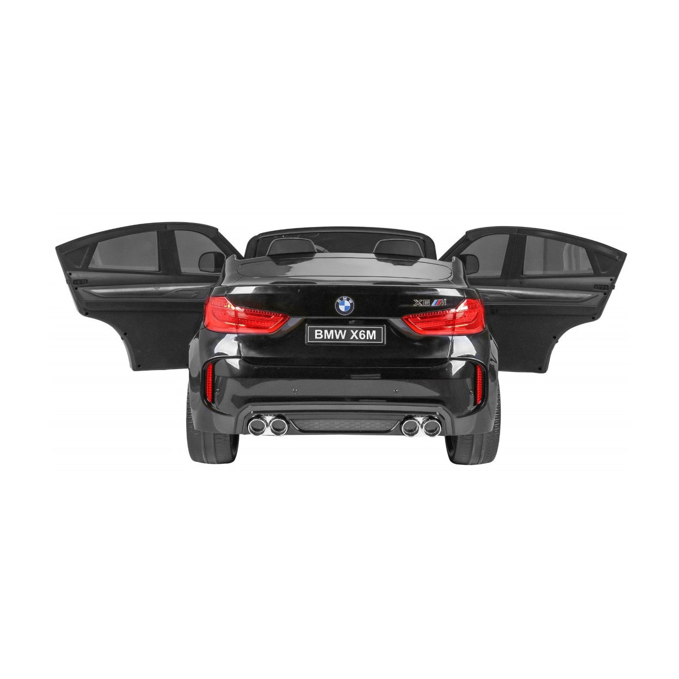 BMW X6M XXL pre 2 deti Čierny + Ovládač + Ekokoža + Pásy + Pomalý štart + MP3 USB + LED