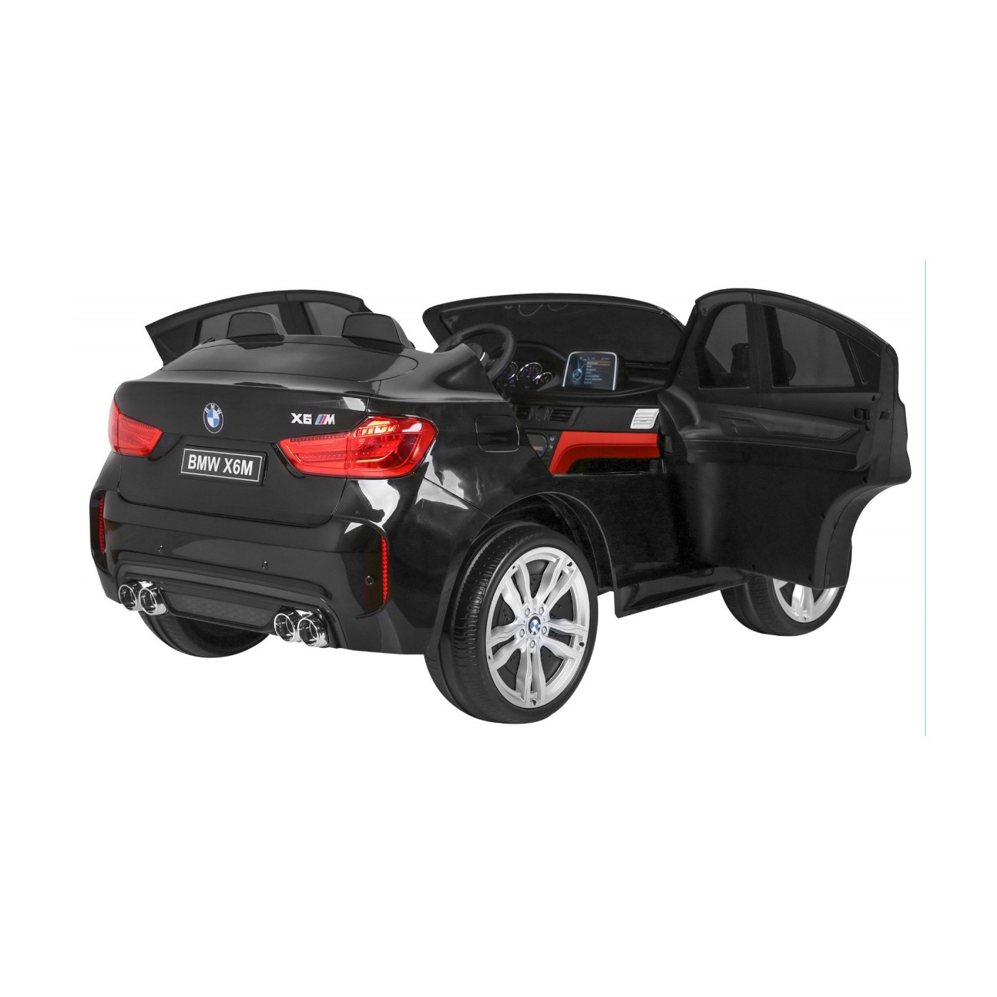 BMW X6M XXL pre 2 deti Čierny + Ovládač + Ekokoža + Pásy + Pomalý štart + MP3 USB + LED