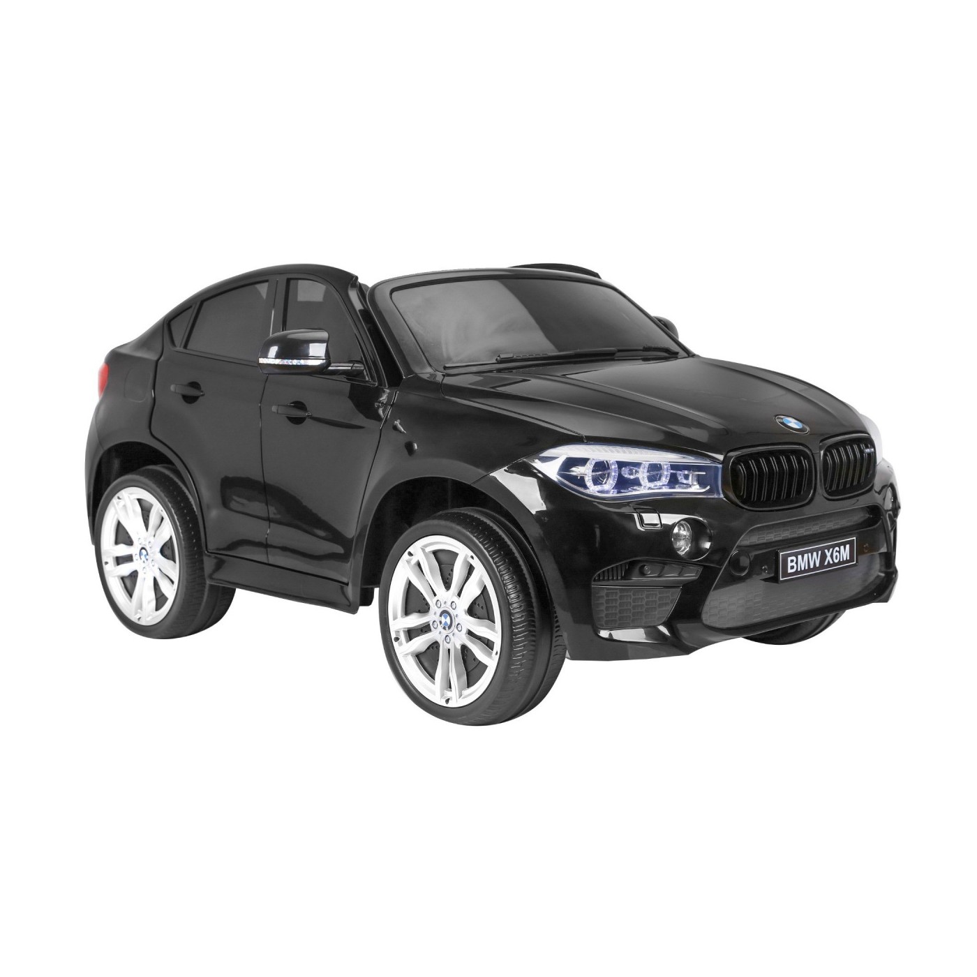 BMW X6M XXL pre 2 deti Čierny + Ovládač + Ekokoža + Pásy + Pomalý štart + MP3 USB + LED