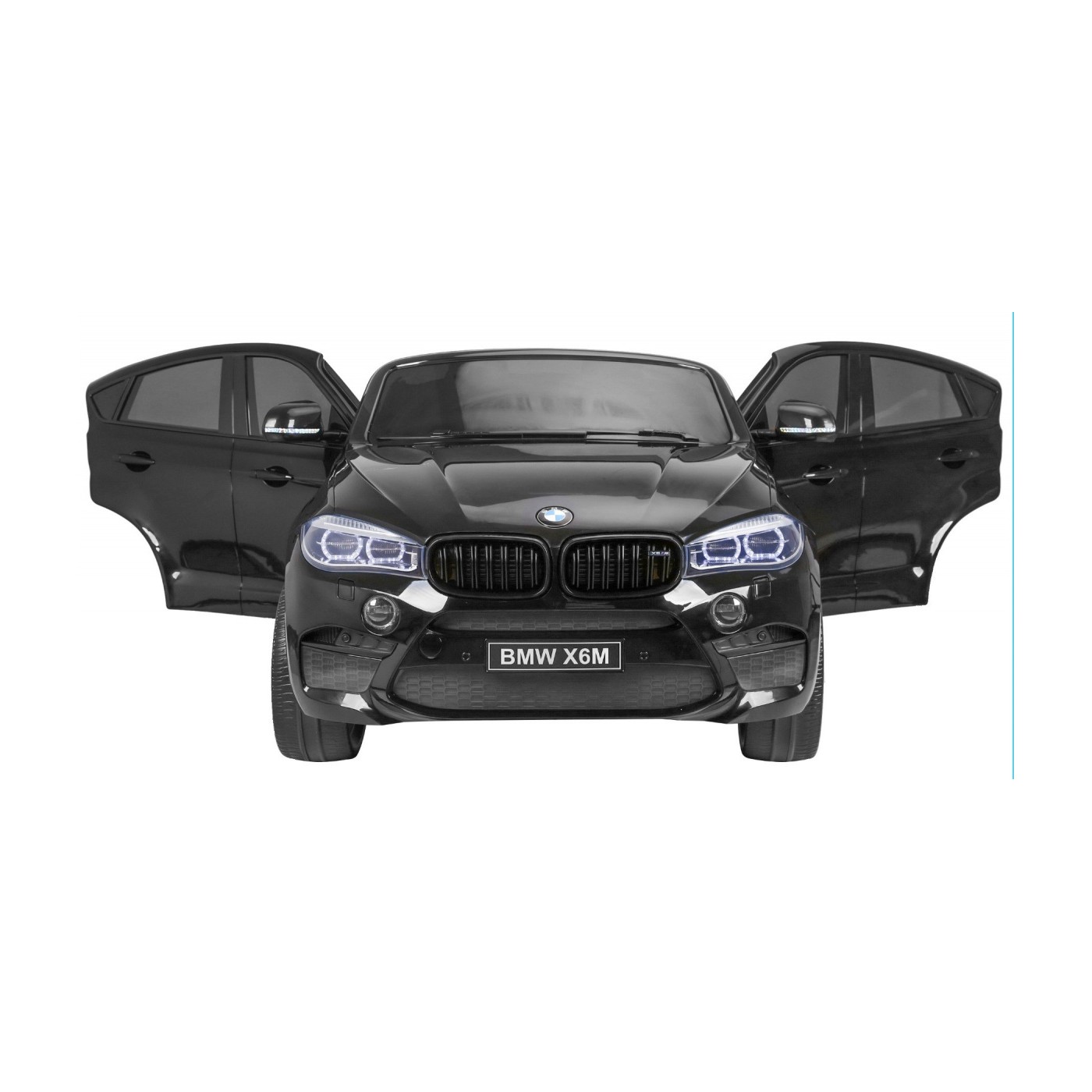 BMW X6M XXL pre 2 deti Čierny + Ovládač + Ekokoža + Pásy + Pomalý štart + MP3 USB + LED