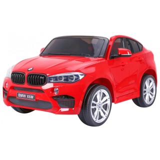 BMW X6M XXL pre 2 deti Červený + Ovládač + Ekokoža + Pásy + Pomalý štart + MP3 USB + LED