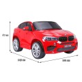 BMW X6M XXL pre 2 deti Červený + Ovládač + Ekokoža + Pásy + Pomalý štart + MP3 USB + LED