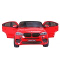 BMW X6M XXL pre 2 deti Červený + Ovládač + Ekokoža + Pásy + Pomalý štart + MP3 USB + LED