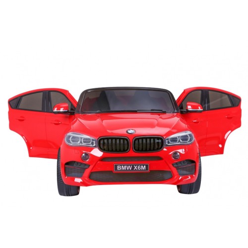 BMW X6M XXL pre 2 deti Červený + Ovládač + Ekokoža + Pásy + Pomalý štart + MP3 USB + LED
