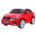 BMW X6M XXL pre 2 deti Červený + Ovládač + Ekokoža + Pásy + Pomalý štart + MP3 USB + LED