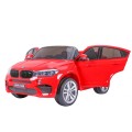 BMW X6M XXL pre 2 deti Červený + Ovládač + Ekokoža + Pásy + Pomalý štart + MP3 USB + LED