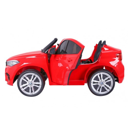 BMW X6M XXL pre 2 deti Červený + Ovládač + Ekokoža + Pásy + Pomalý štart + MP3 USB + LED
