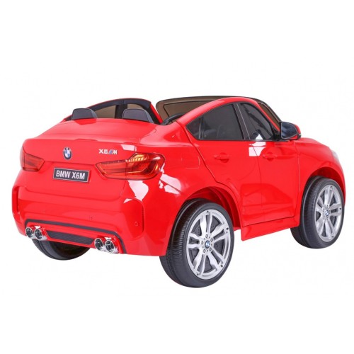 BMW X6M XXL pre 2 deti Červený + Ovládač + Ekokoža + Pásy + Pomalý štart + MP3 USB + LED