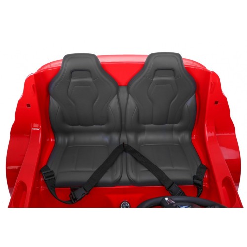 BMW X6M XXL pre 2 deti Červený + Ovládač + Ekokoža + Pásy + Pomalý štart + MP3 USB + LED