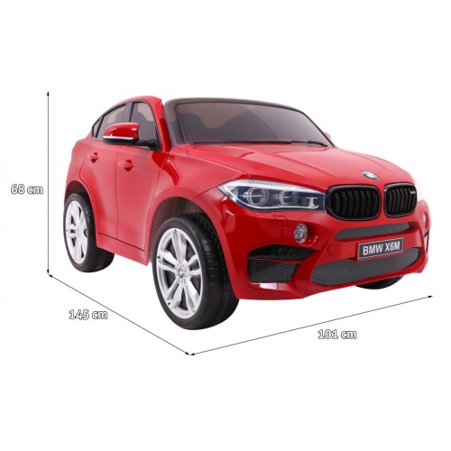 BMW X6M XXL pre 2 deti Lakovaný Červený + Ovládač + Ekokoža + Pásy + Pomalý štart + MP3 + LED